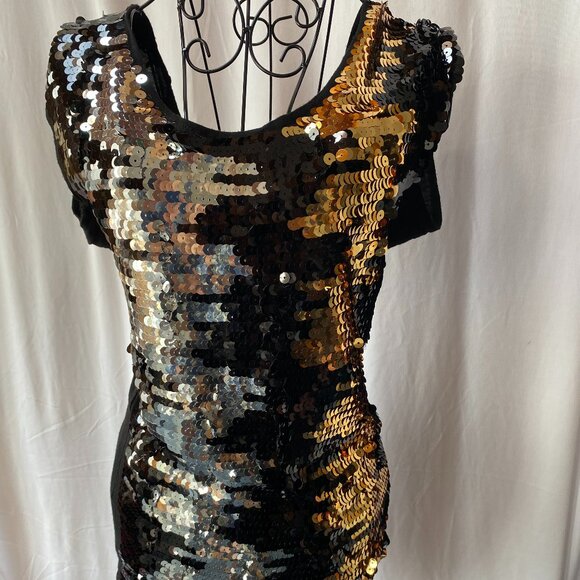 BCBG Sequined Tunic Mini Dress | Gold, Black & Silver | Size M (small) - Picture 1 of 7